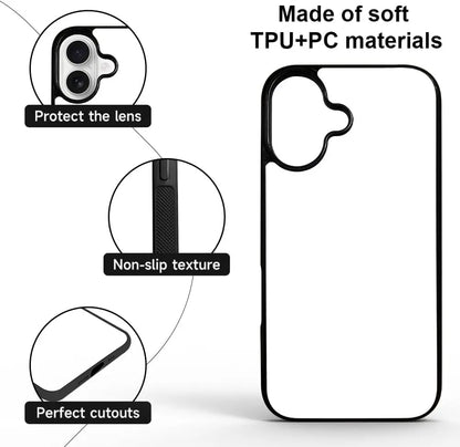 sublimation blank phone cases for iphone 16 15 14 13 12 11 15 pro max Soft Rubber + Hard PC Anti-Slip Printable Heat Press