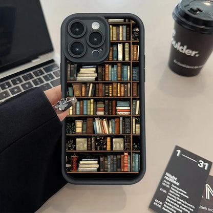 Book Shelf Creative Pattern Silicone Phone Case For iPhone 16 Pro Max Cases iPhone 15 14 13 12 11 XS Max X XR 7 8 Plus 16E Cover