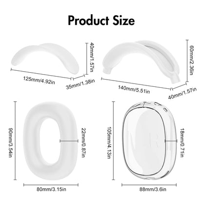 4 in 1 Silicone + TPU Clear Cover Case Shockproof Ear Pad Ear Cups Headband Cover Ear Cushion/Ear Muff Protector for AirPods Max