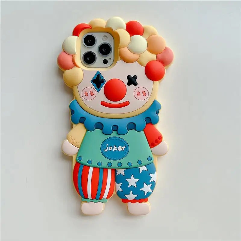 3D Cartoon Silicone Phone Case For iphone 17 16 15 14 Pro Max Face Cute Joker Clown Cases FO iphone 13 12 11 Shockproof Cover