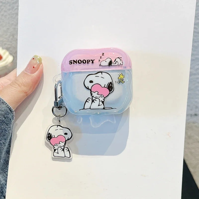 Earphone Case For Airpods 1 2 3 4 Pro 2 Cute Cartoon Peanut Snoopy Wireless Bluetooth Headset Protective Cover With Key Chain