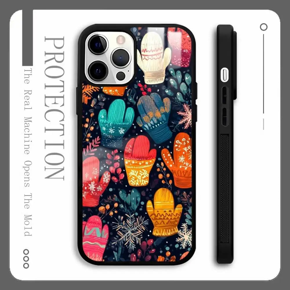 Christmas Gloves Cool Phone Case For IPhone 16 15 14 13 12 11 Pro Max Plus Mini Plus Hard Mirror Surface Protect Funda