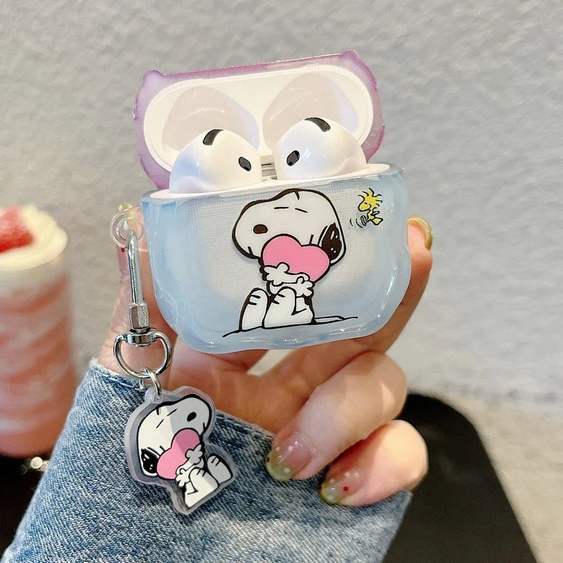 Earphone Case For Airpods 1 2 3 4 Pro 2 Cute Cartoon Peanut Snoopy Wireless Bluetooth Headset Protective Cover With Key Chain