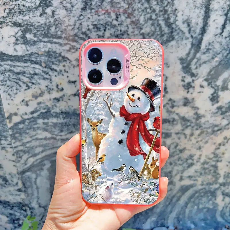 Christmas New Year Gifts Elk Snow Phone Case For iPhone 13 14 Pro Max 16 15 11 12 Mini Pro Max 15 14 Plus Shockproof Laser Cover