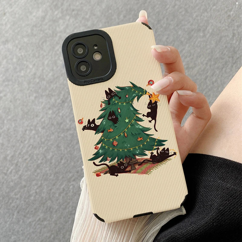 Christmas Cat Tree Phone Cases for IPhone 11 Case 14 Pro Max 15 Pro Max IPhone Case for IPhone 13
