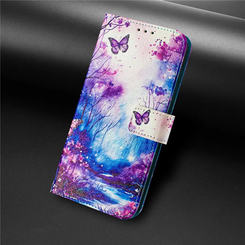 13 Leather Phone Case For iPhone 13 12 Mini 11 Pro 13Pro 12Pro Max 11Pro Coque Flip Cover Wallet Magnetic Painted Cases Cat Bear