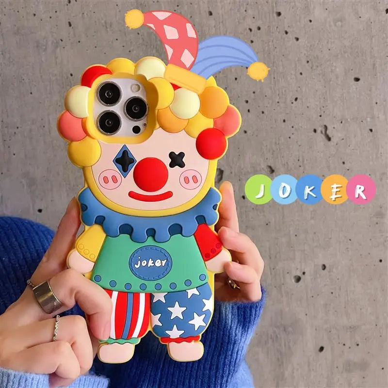 3D Cartoon Silicone Phone Case For iphone 17 16 15 14 Pro Max Face Cute Joker Clown Cases FO iphone 13 12 11 Shockproof Cover