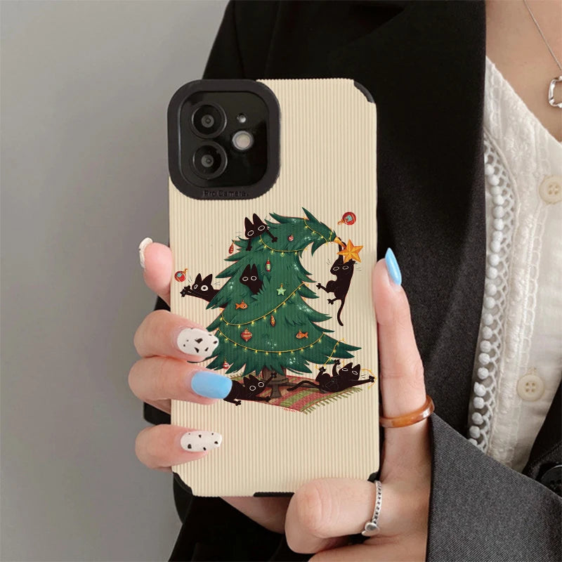 Christmas Cat Tree Phone Cases for IPhone 11 Case 14 Pro Max 15 Pro Max IPhone Case for IPhone 13