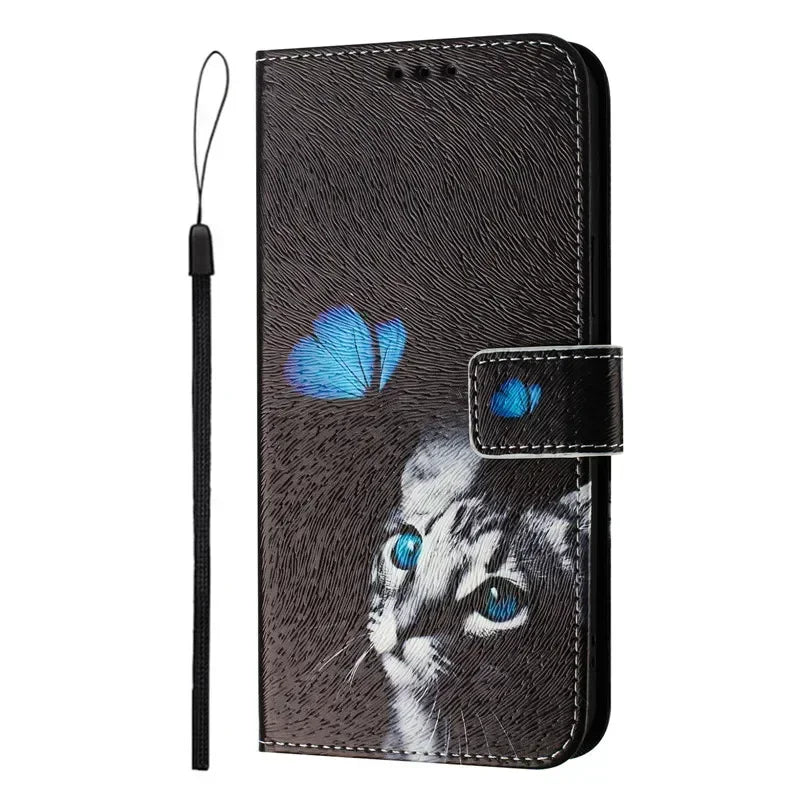 13 Leather Phone Case For iPhone 13 12 Mini 11 Pro 13Pro 12Pro Max 11Pro Coque Flip Cover Wallet Magnetic Painted Cases Cat Bear