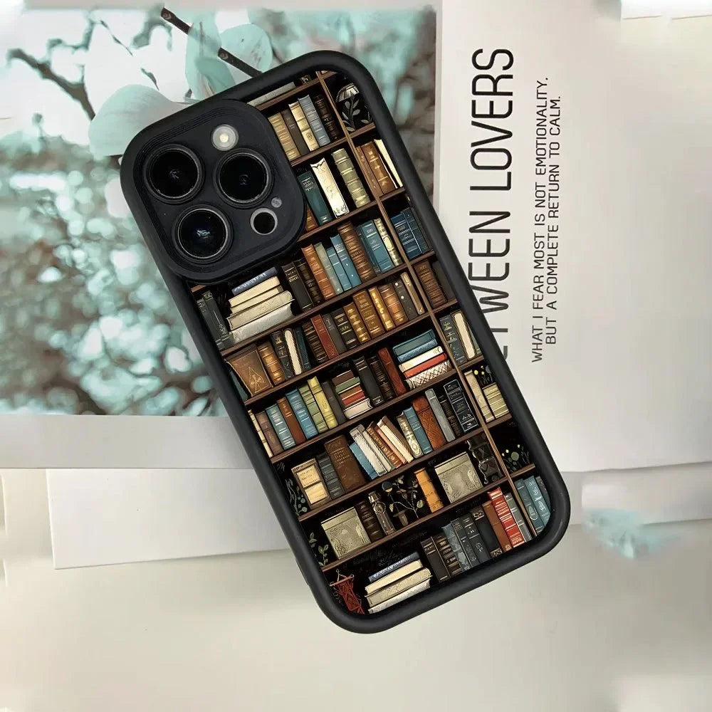Book Shelf Creative Pattern Silicone Phone Case For iPhone 16 Pro Max Cases iPhone 15 14 13 12 11 XS Max X XR 7 8 Plus 16E Cover