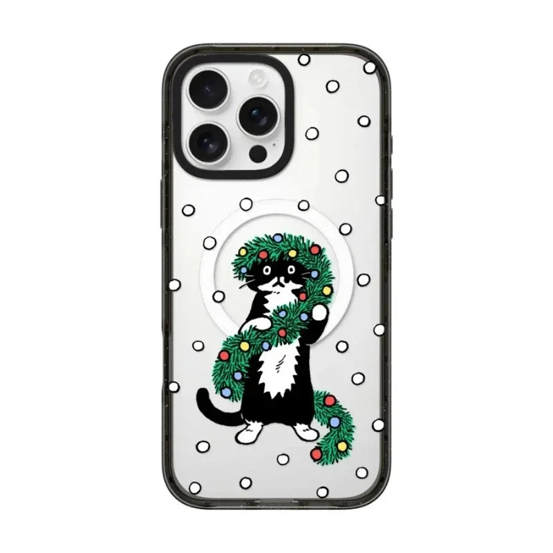 Christmas Tree Cat 2.0 Acrylic Black Border Magnetic Phone Case Cover for IPhone 12 13 14 15 16 17 Pro Max Case