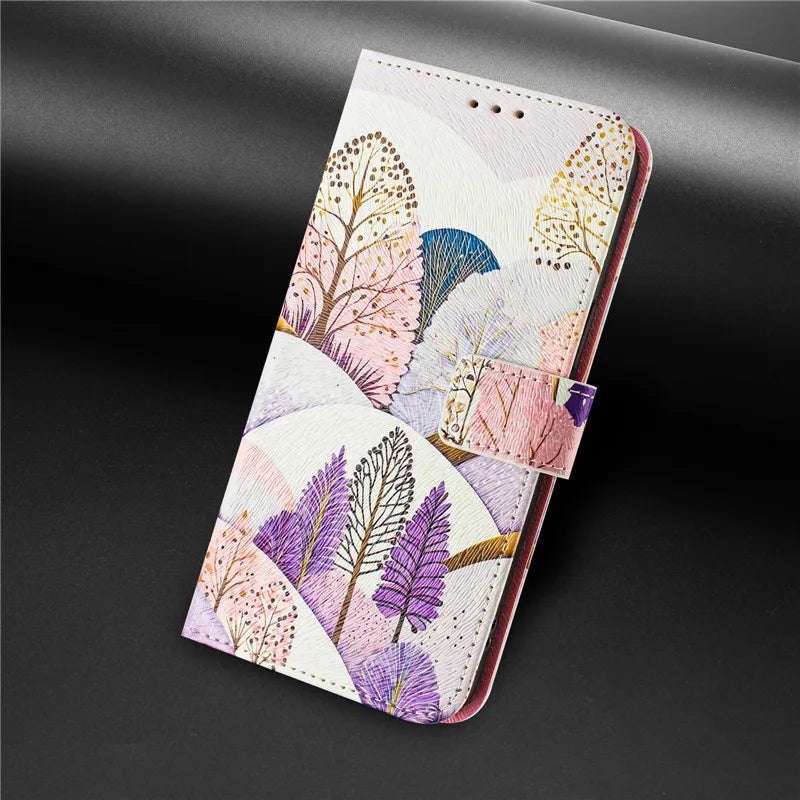 13 Leather Phone Case For iPhone 13 12 Mini 11 Pro 13Pro 12Pro Max 11Pro Coque Flip Cover Wallet Magnetic Painted Cases Cat Bear