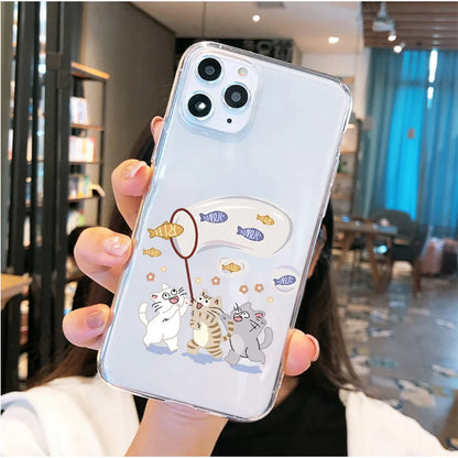 Cartoon Cat Couple Phone Case For iPhone 11 12 13 14 Pro MAX 7 8 Plus Cases For iPhone XR X XS MAX Cover Shockproof Fundas Bags