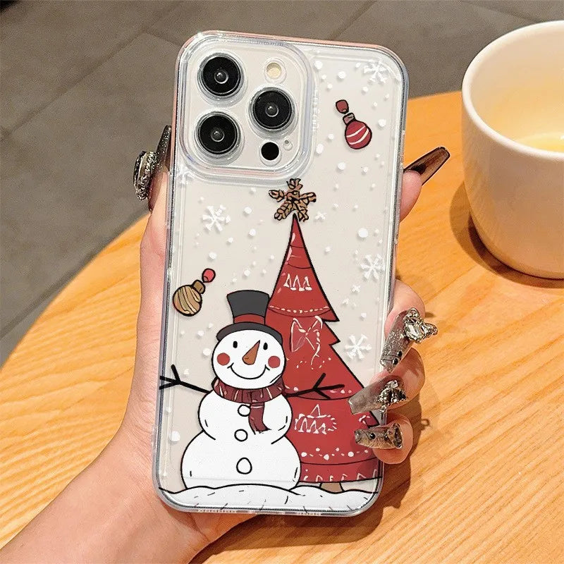 New Year Christmas Gift Clear Phone Case For iPhone 17 16 15 14 13 12 11 Pro Max Air Plus 13Mini Santa Claus Shell Cover Fundas