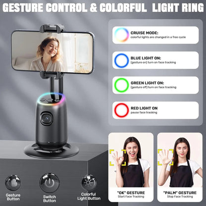Auto Face Tracking Tripod,360°Rotation Tracking Gesture Control Stand,SmartPhone Camera