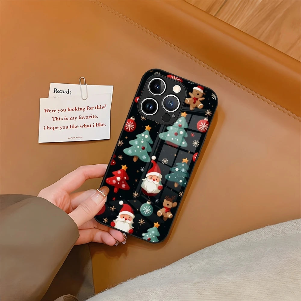 Christmas Phone Case Tempered Glass For iPhone 16 15 13 14 12 11 Pro XS Max Plus Mini SE2020 Coque