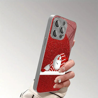 Christmas Santa Claus Snowman Pattern Glass Electroplated PHONE Case for iPhone Case for 11/12/13/14/15/16/17 Pro MAX