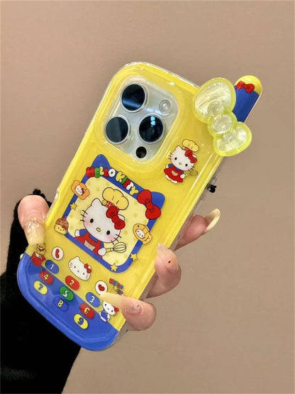 ins Cute Hello Kitty Bow Telephone Phone Case For iPhone 16 15 14 13 Pro Max Shockproof Bumper Protective Back Cover 3D Fundas