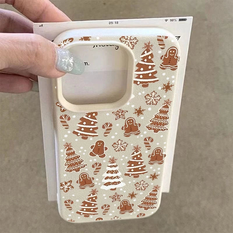 Christmas Phone Case For iPhone 17 11 13 12 15 14 16 Pro Max XS XR X 7 8 Plus 17 Air Snowman Christmas Tree Lychee Texture Cover