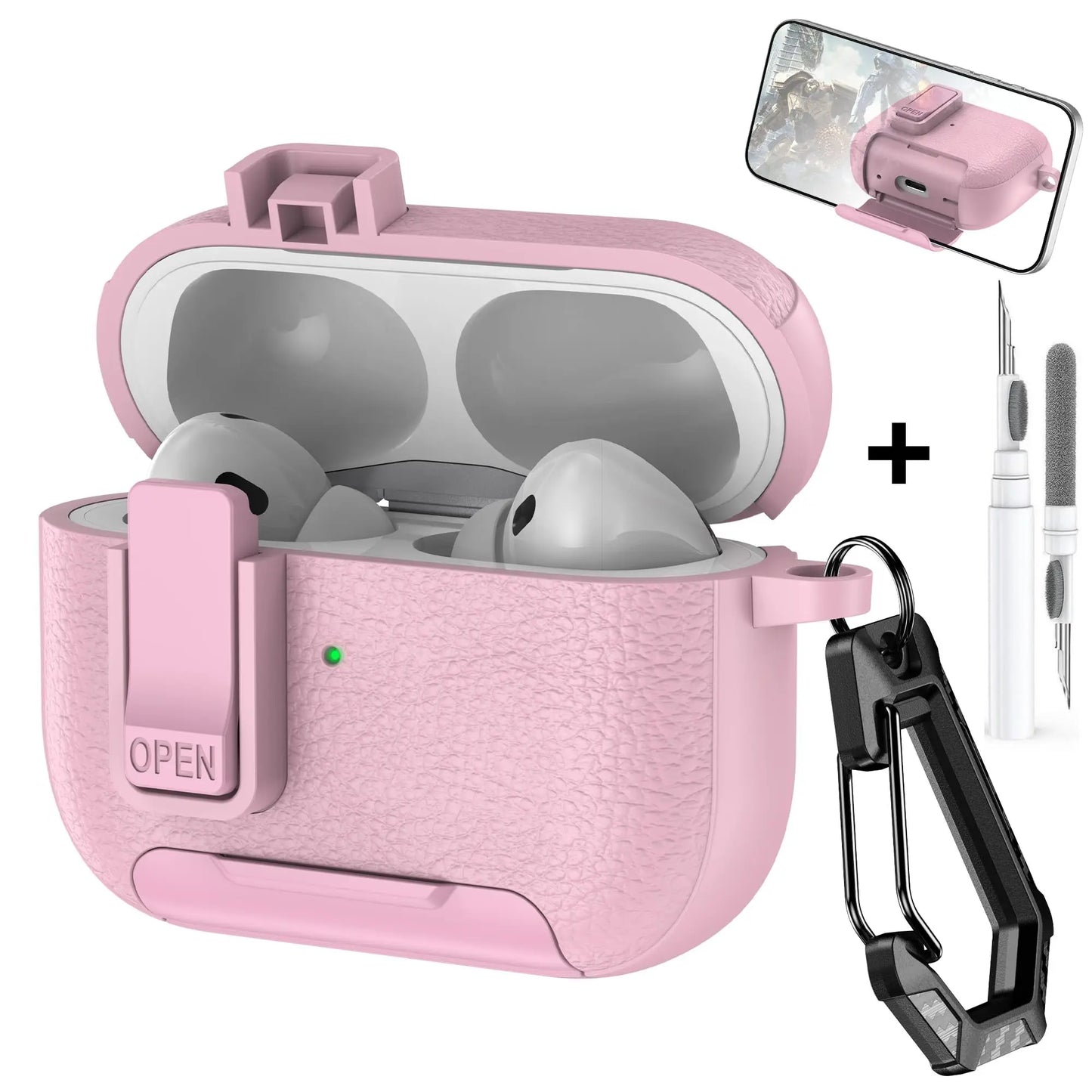 for AirPods Pro 3 Case with Phone Stand&Safety Lock Shockproof Protective Cover with Cleaner Kit for Women Men for AirPods Pro 3