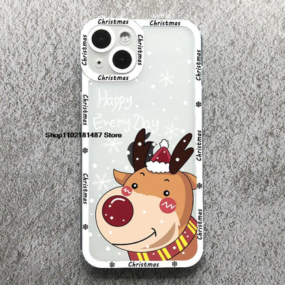 Cartoon New Year Christmas Phone Case For iPhone 13 12 11 14 15 16 17 Pro Max 16Plus 17AIR Cute elk santa Clear Soft bumper Case