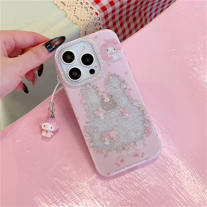 Funny Cute Clear Glitter Melody Phone Case For iPhone 16 Pro 15 14 Pro Max Protective Cover with Pendant Shockproof Cases