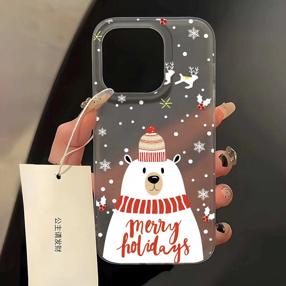 Christmas Cartoon Cute Phone Case For iPhone 11 Case iPhone 13 12 14 15 16 Pro Max Plus 12 13Mini Shockproof Soft Silicone Cover