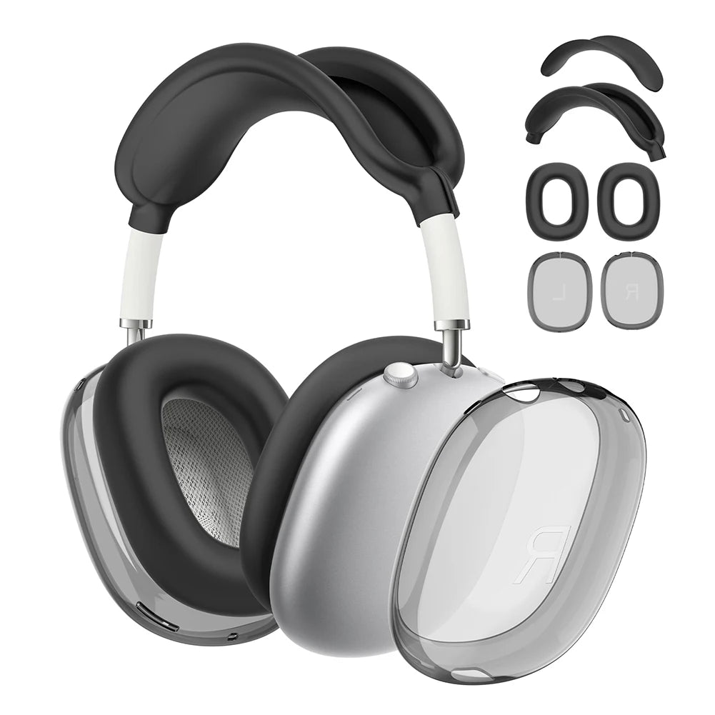 4 in 1 Silicone + TPU Clear Cover Case Shockproof Ear Pad Ear Cups Headband Cover Ear Cushion/Ear Muff Protector for AirPods Max