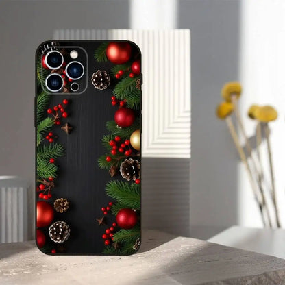 Christmas Art Decorations Phone Case For iPhone 16,15,14,13,12,11 Plus,Pro Max,XS,X,XR,SE,Mini,8,7,Soft Silicone Black Cover