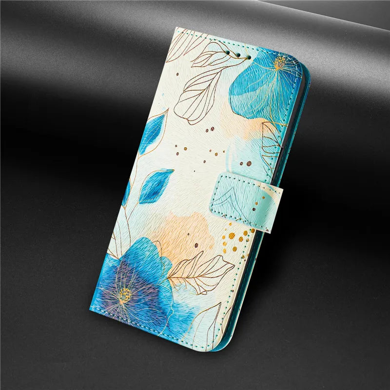 13 Leather Phone Case For iPhone 13 12 Mini 11 Pro 13Pro 12Pro Max 11Pro Coque Flip Cover Wallet Magnetic Painted Cases Cat Bear