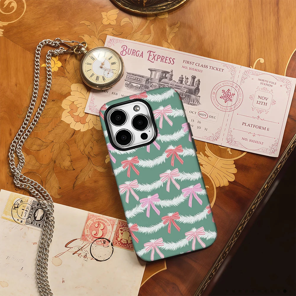Christmas Bow Phone Case for IPhone 16 15 14 13 12 11 X XS XR XSMAX 7 8 Pro Max Plus Double-layer Back Cover