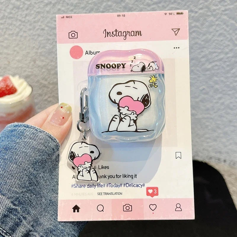 Earphone Case For Airpods 1 2 3 4 Pro 2 Cute Cartoon Peanut Snoopy Wireless Bluetooth Headset Protective Cover With Key Chain