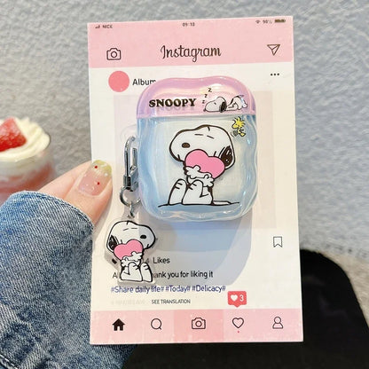 Earphone Case For Airpods 1 2 3 4 Pro 2 Cute Cartoon Peanut Snoopy Wireless Bluetooth Headset Protective Cover With Key Chain
