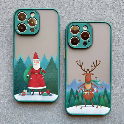 Luxury Cartoon Christmas Phone Cases for IPhone 11 12 13 Mini Pro Max 14 15 16 Pro Max Plus XS XR X Simple Santa Shockproof Case