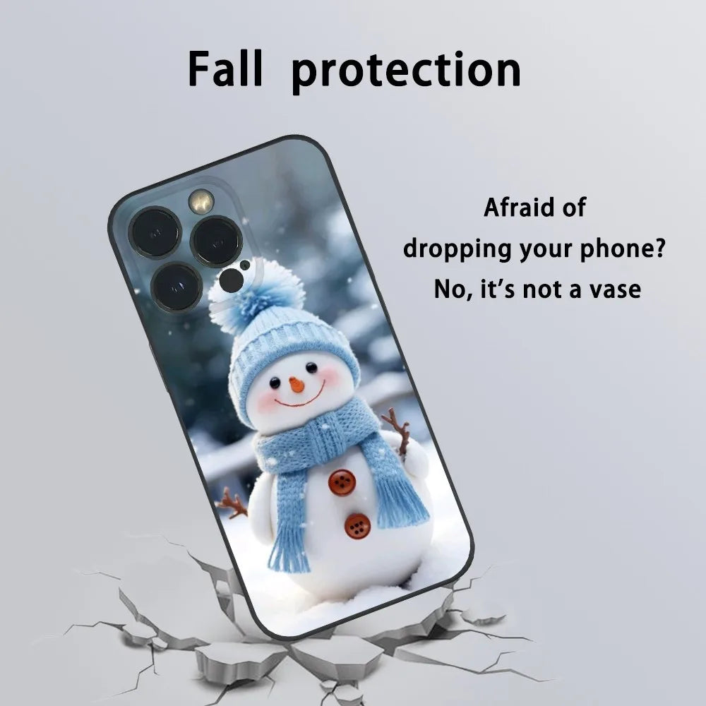 Christmas Winter Snowman Cute Phone Case For IPhone 16 15 14 13 12 11 Pro Max Plus Mini Frosted Soft Shell Funda