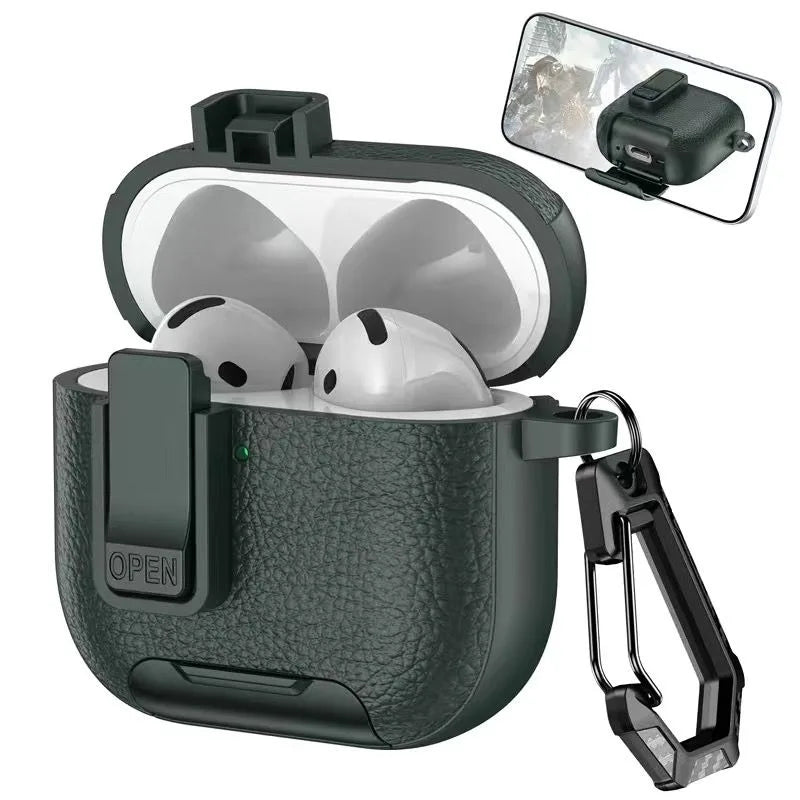 Can be used in mobile phone holders For AirPods Pro 3 Case Shockproof Protective Cover For AirPods 1 2 3 4 Pro Leather Bracket