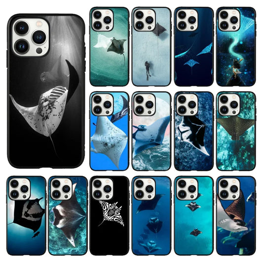 Phone Cases For iPhone 17 Pro Max 17 Air 16 15 14 13 Pro Max 15 16 Pro 15Plus Case Silicone Soft Funda Animal Manta Ray