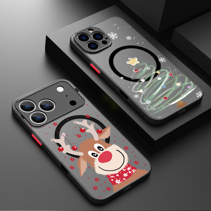 Christmas Pattern Magnetic Phone Case For iPhone Air 16e 17 16 15 Pro Max 14 13 12 Pro 11 16 Plus Shockproof Acrylic Matte Cover